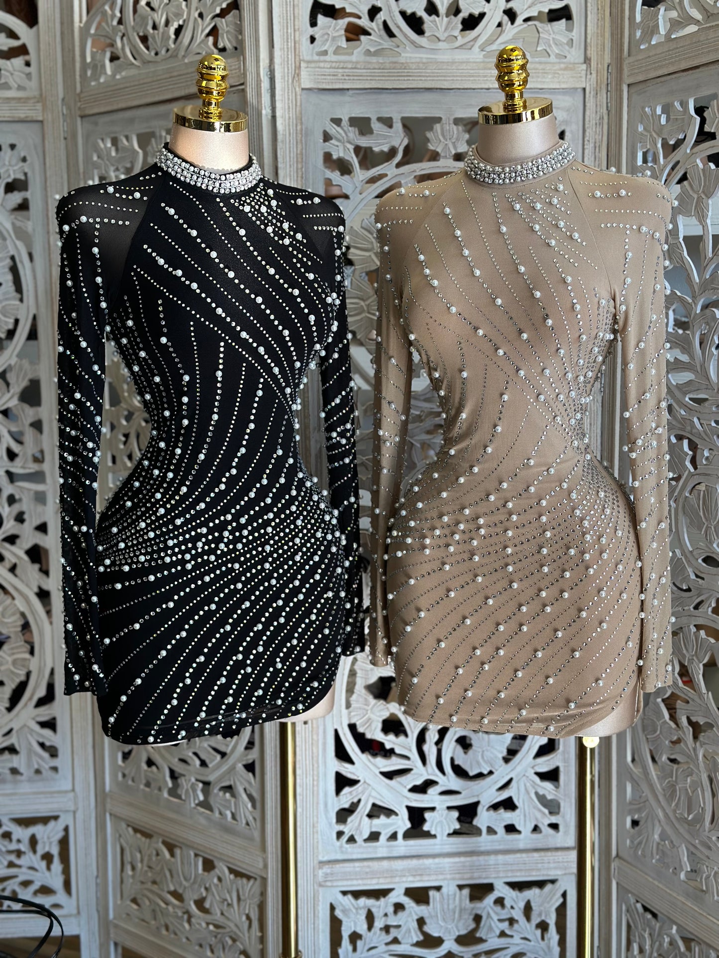 Pearl Detail Asymmetrical Mini Dress- Stretchy,Estira