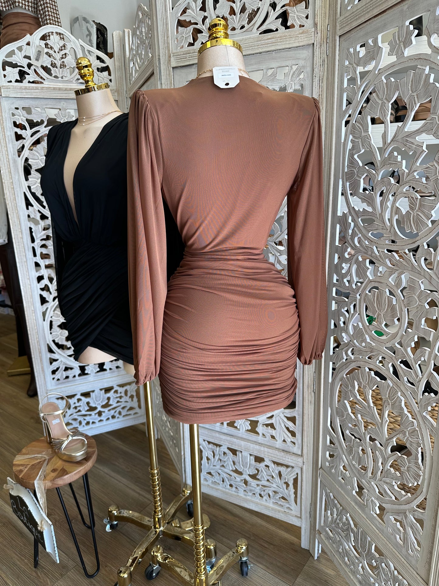 Wrapped Deep V Mini Dress- Stretchy,Estira