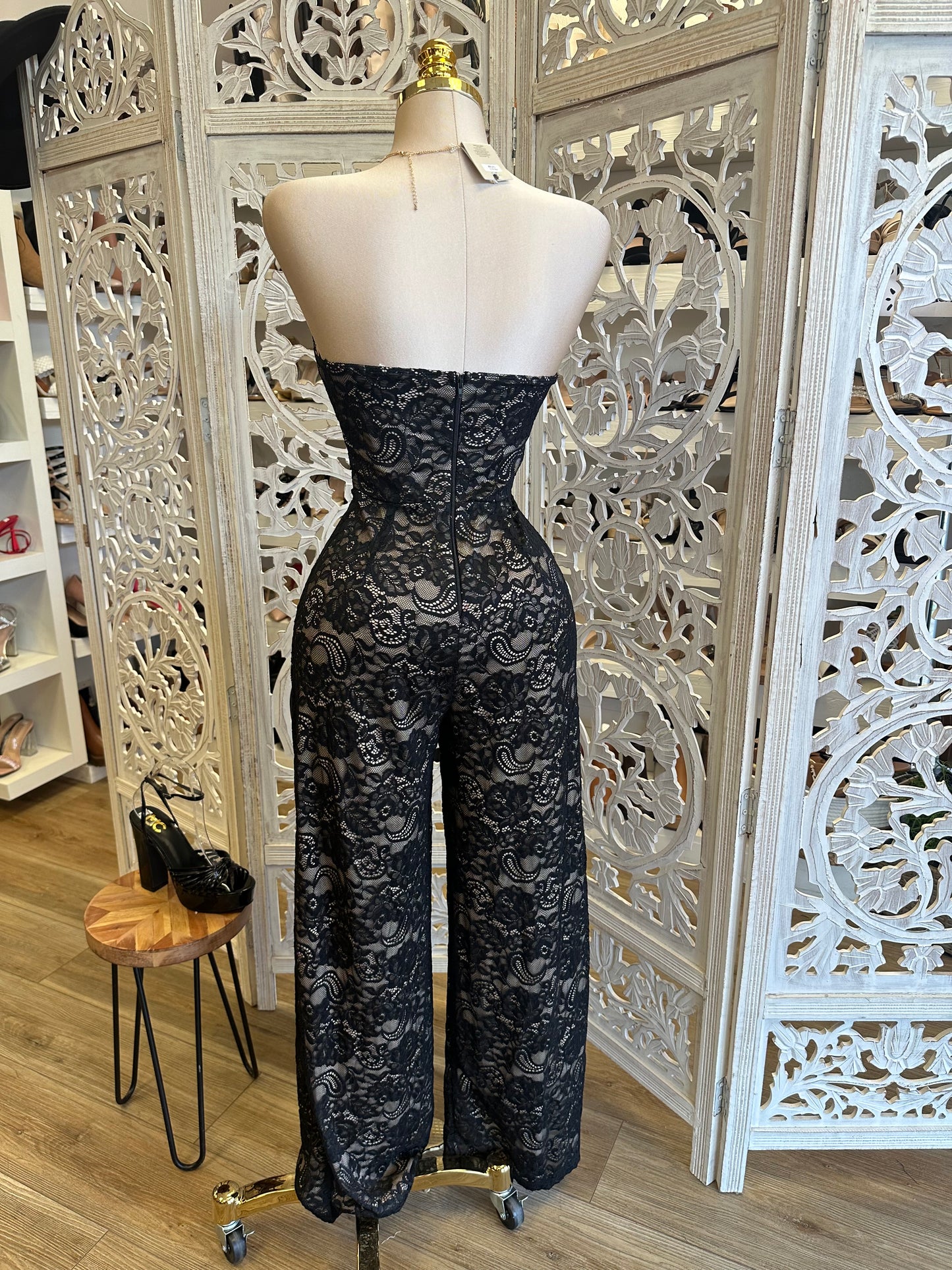 Strapless Black Lace Jumpsuit- Estira, Stretchy