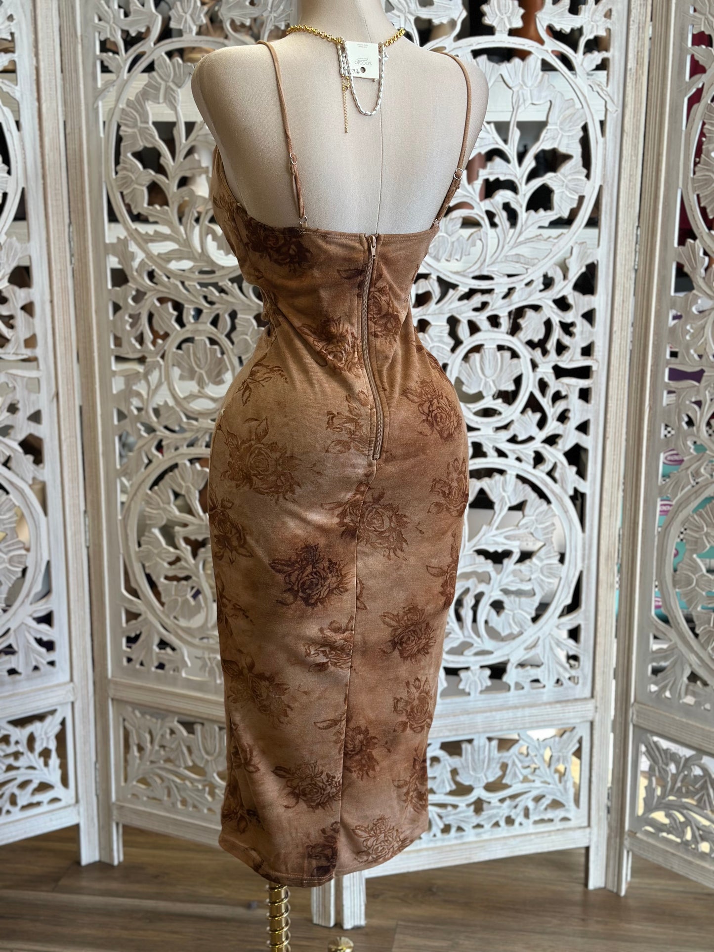 Brass Detail Floral Dress-Stretchy,Estira