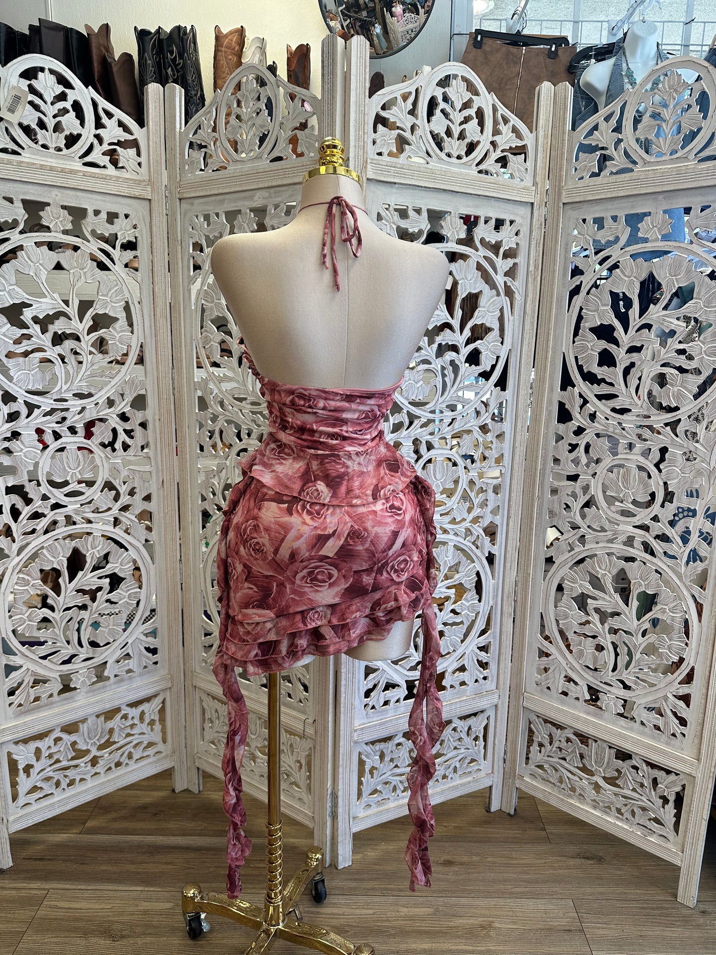 Rose Print Tailed Dress- Estira, Stretchy