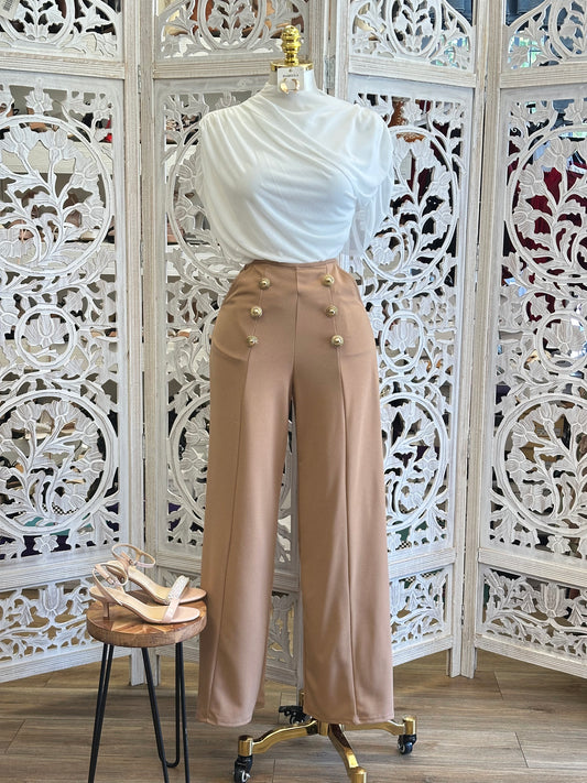 Button Wide Leg Pants - Estira Mucho, Very Stretchy