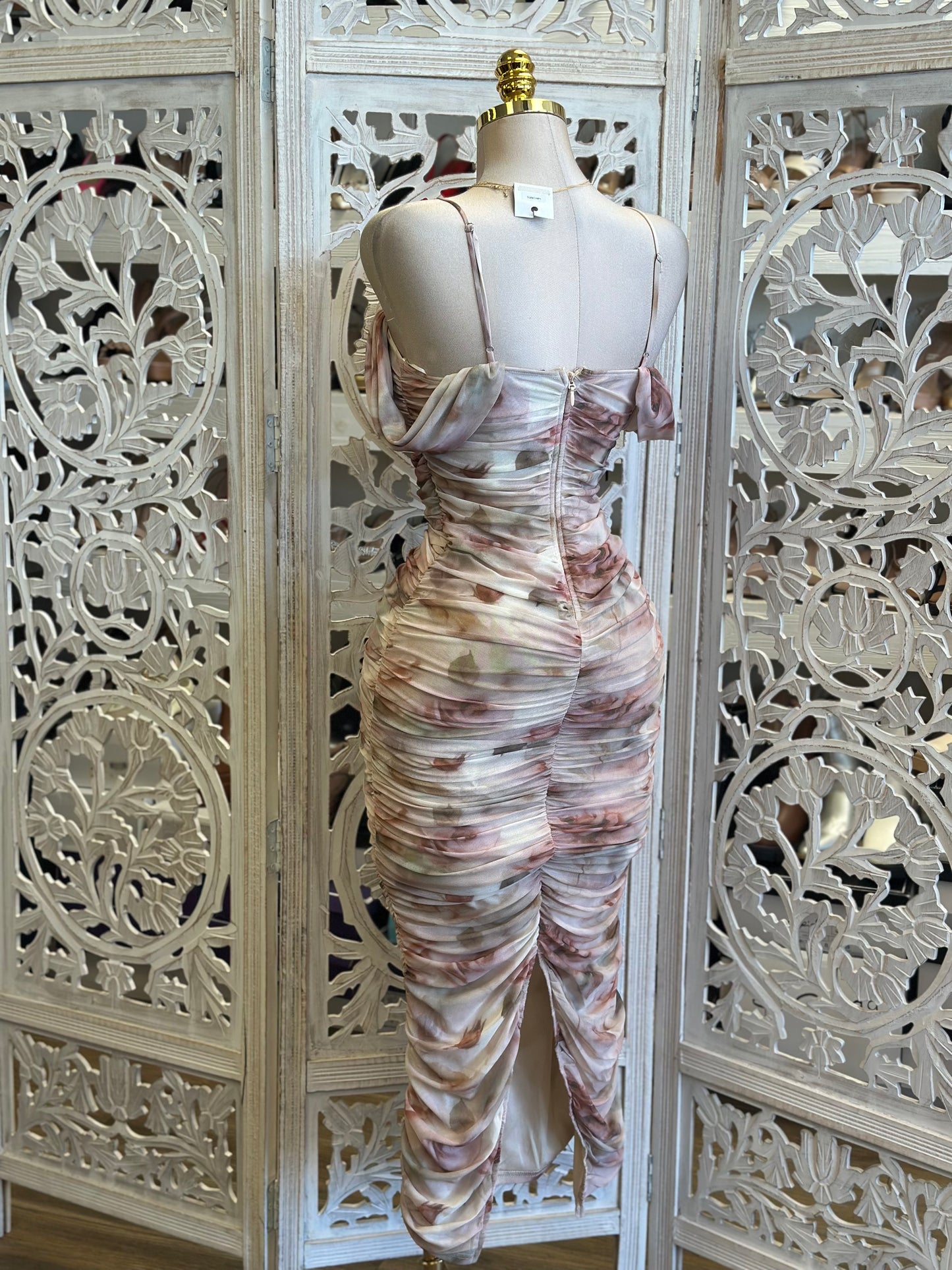 Brushed Floral  Ruched Dress- Stretchy, Estira