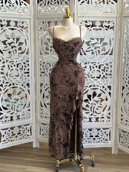 Forest Floral Lace Trim Midi Dress -  Estira, Stretchy