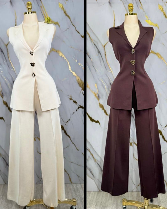 Asymmetrical Button Up Set- Estira,Stretchy