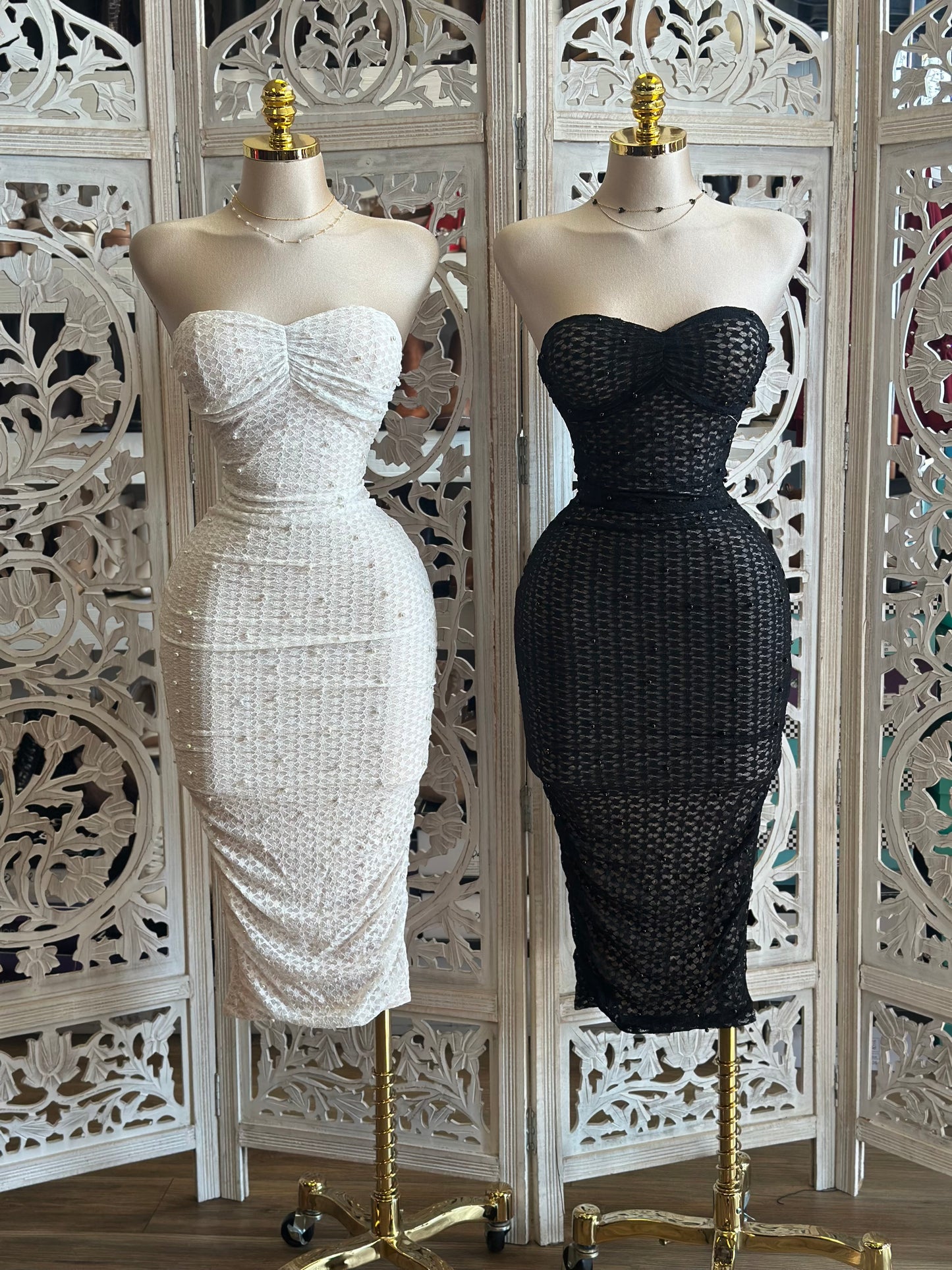 Web Knit Embellished Strapless Dress-Stretchy,Estira