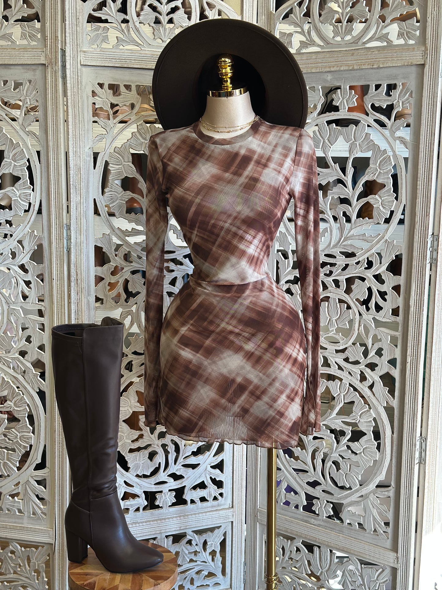 Asymmetrical Plaid Mini Dress- Stretchy,Estira