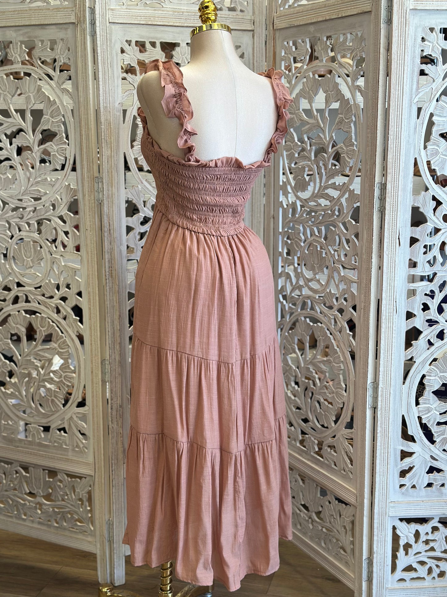Tiered Ruffle Strap Maxi Dress -Estira, Stretchy