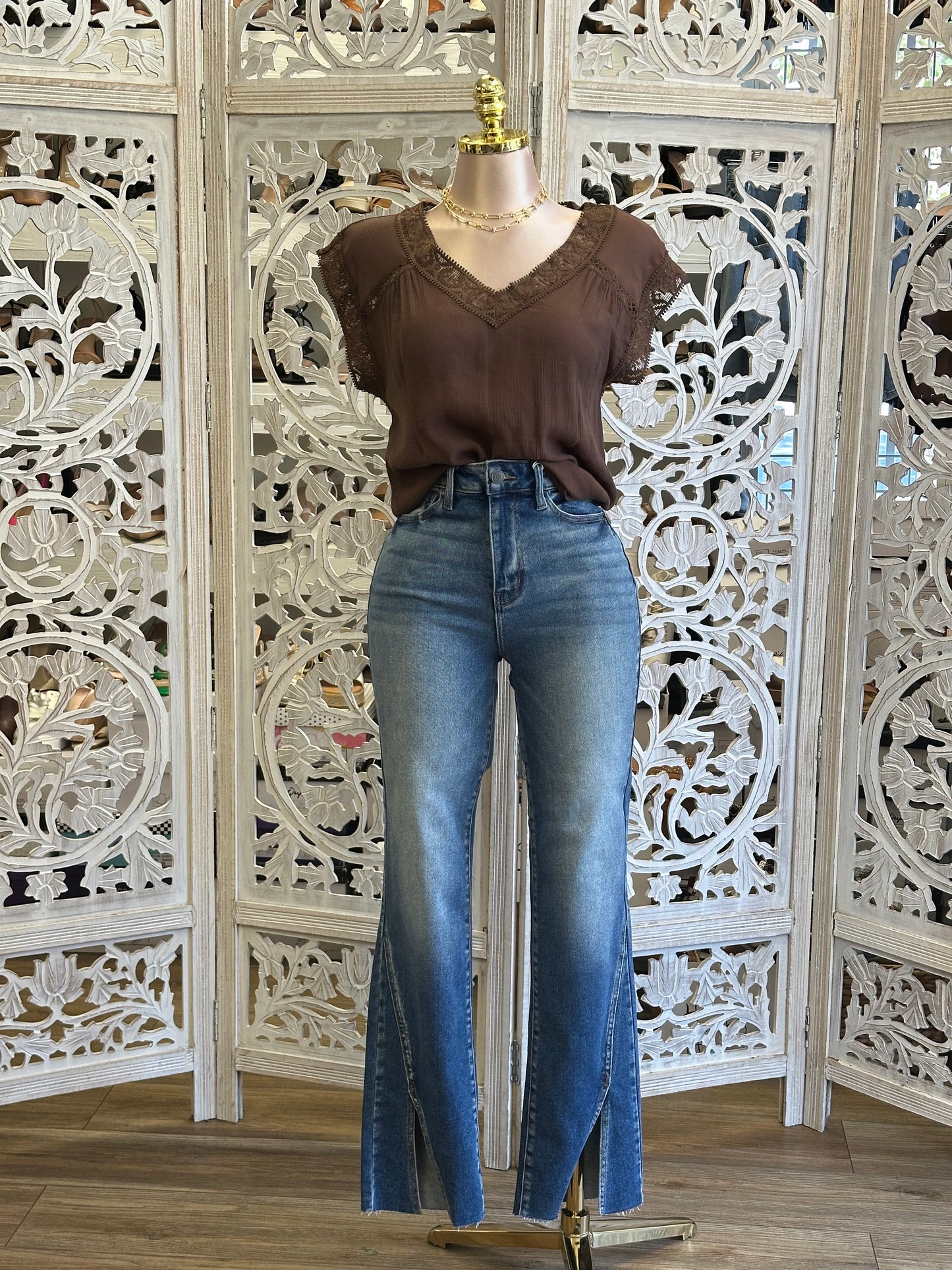 Brown Linen Blend Blouse