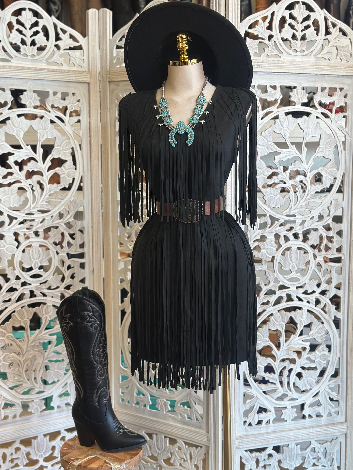 Black Fringe Mini Dress - Estira, Stretchy
