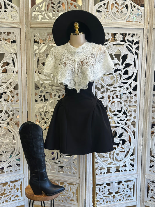 Southern Belle Lace Capelet Dress Dress- Estira Poco, Slightly Stretchy