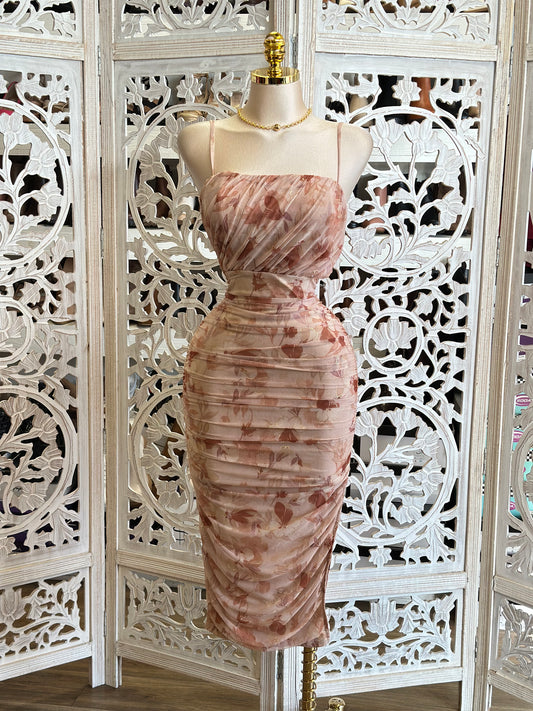 Mesh Blush Floral Dress-Stretchy,Estira