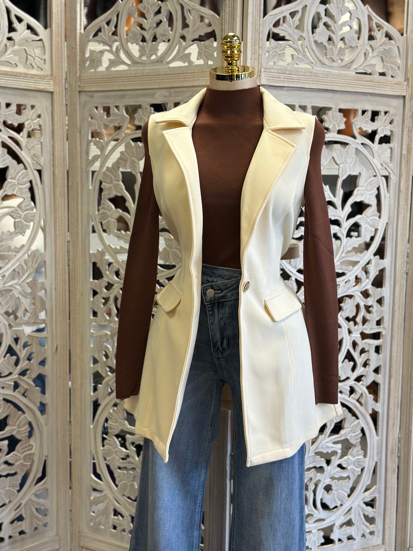 Cream Blazer Vest
