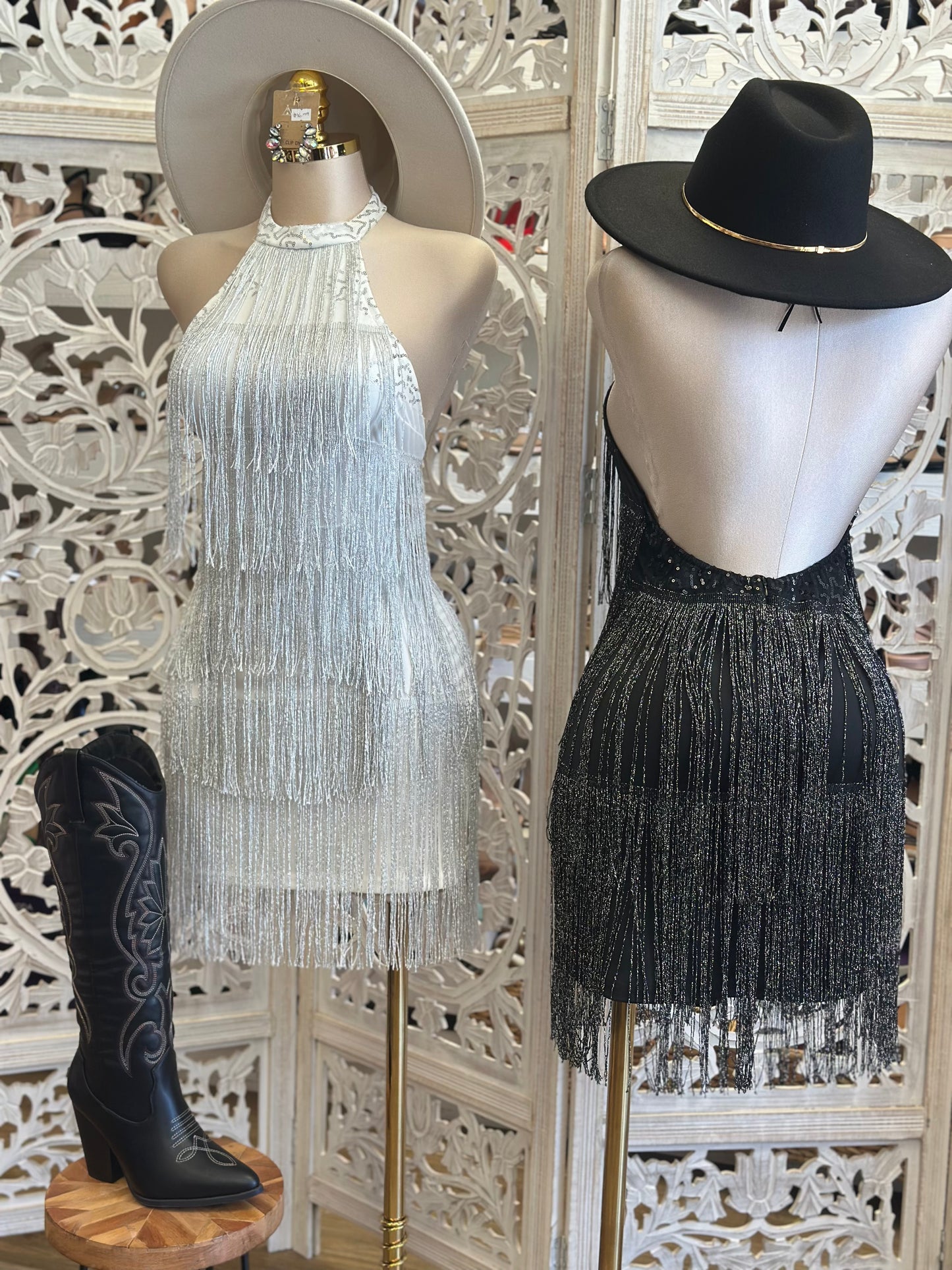 Shiny Fringe Mini Dress- Stretchy,Estira