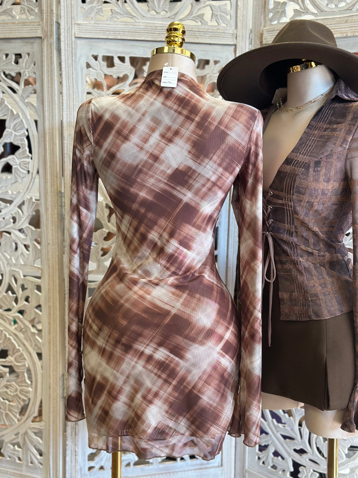 Asymmetrical Plaid Mini Dress- Stretchy,Estira