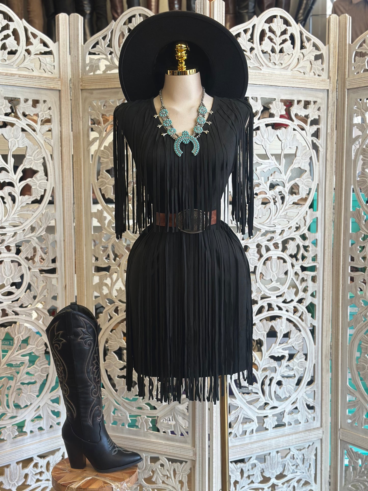 Black Fringe Mini Dress - Estira, Stretchy