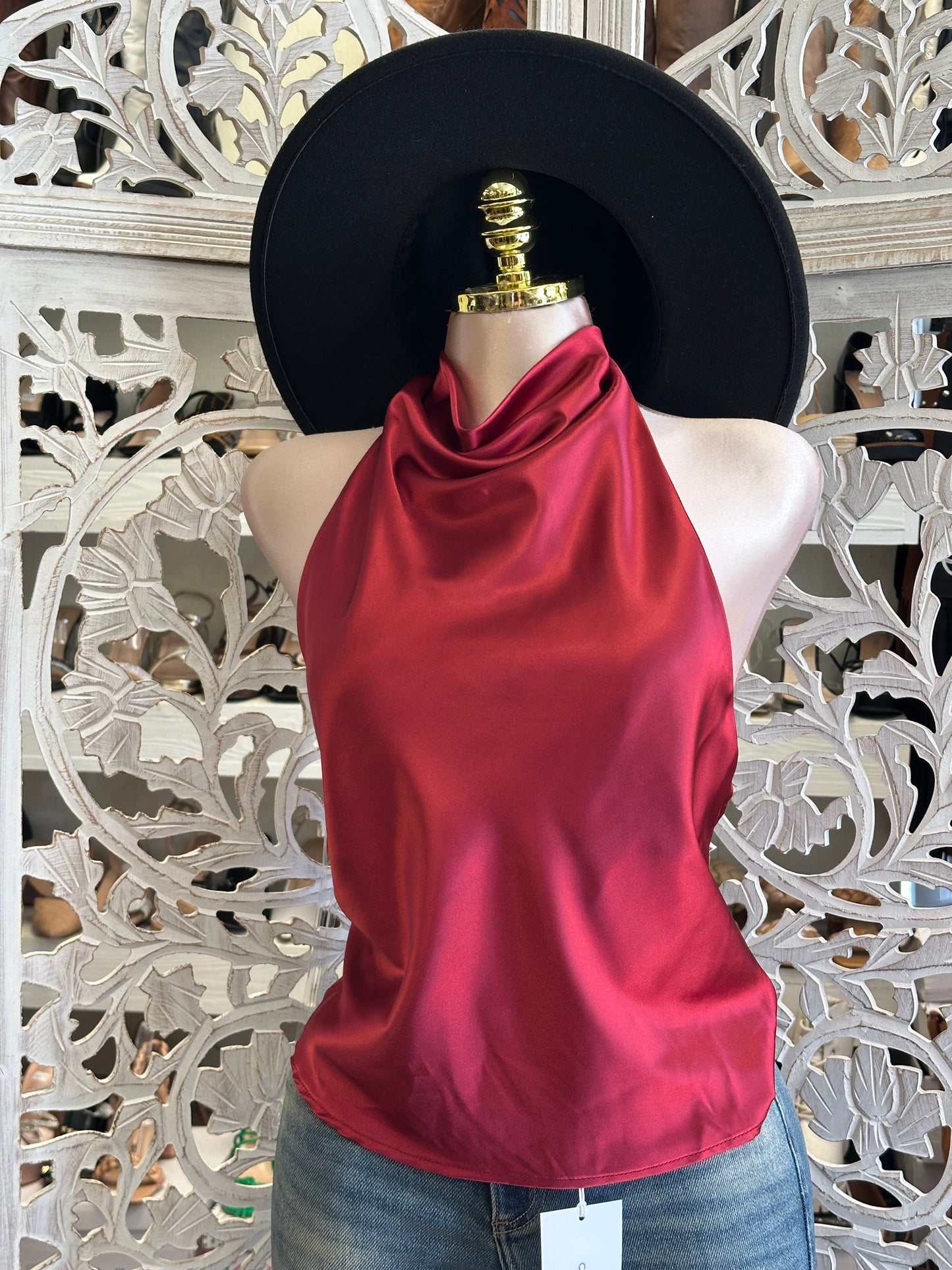 Champagne Kiss Satin Halter Blouse