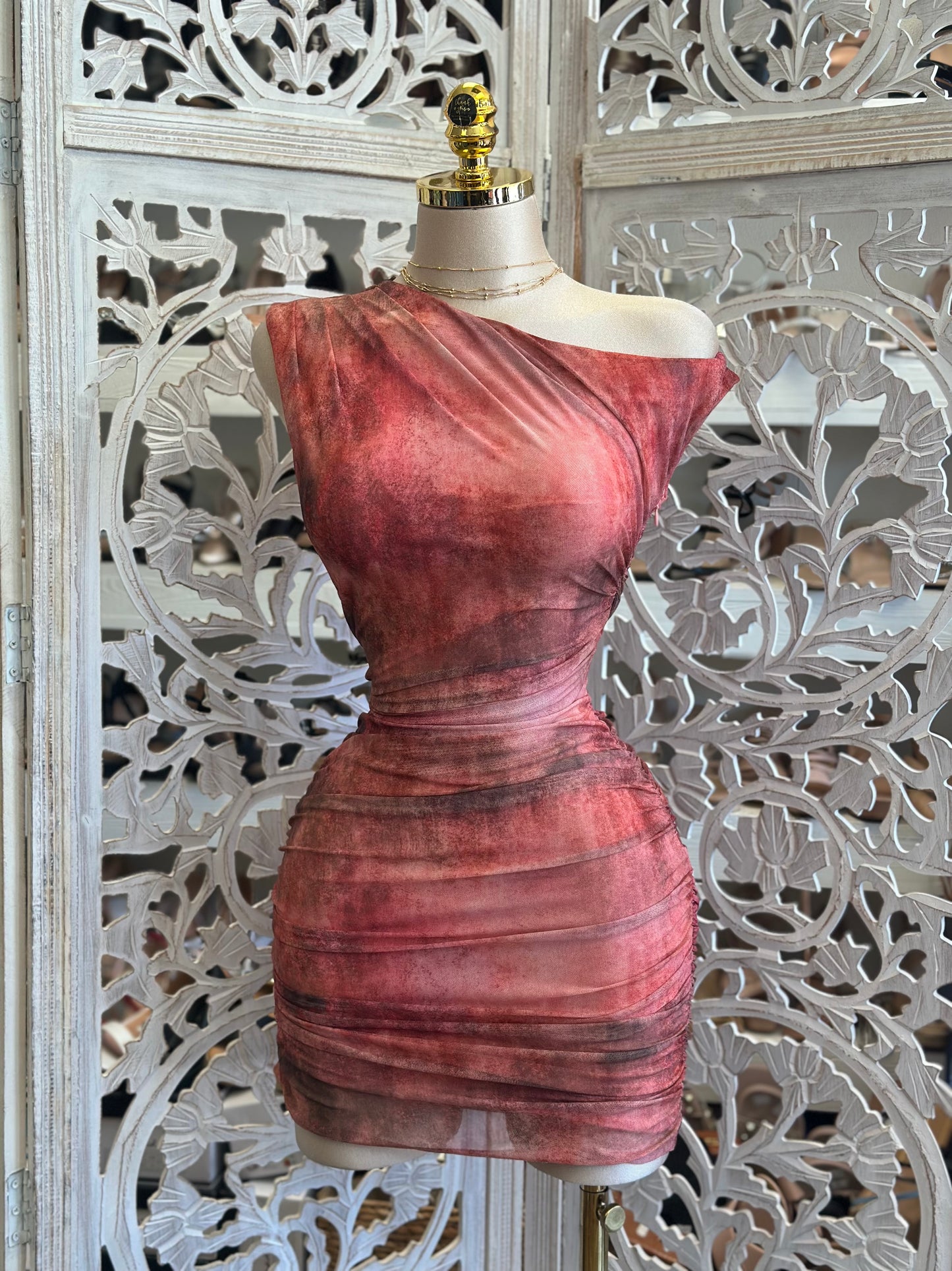 Asymmetrical Print Mini Dress- Stretchy, Estira