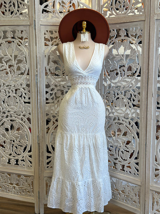 Eyelet White Maxi Dress 100 poliéster no estira