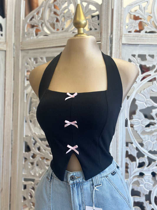 Black Ribbon Top - Estira, Stretchy