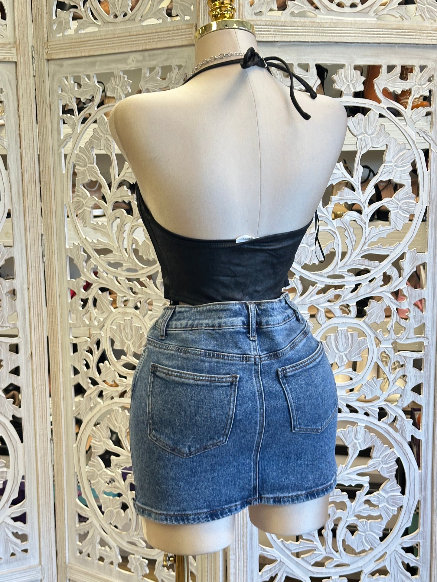 Denim Mini Skirt-  Stretchy ,  Estira