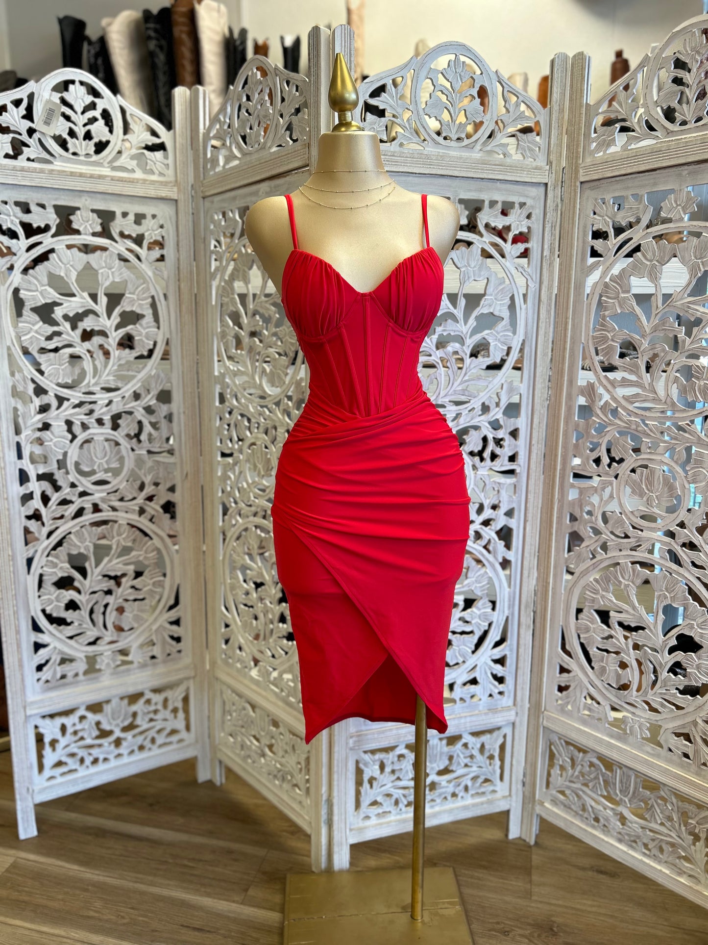 Red Corset Draped Dress- Super Stretchy