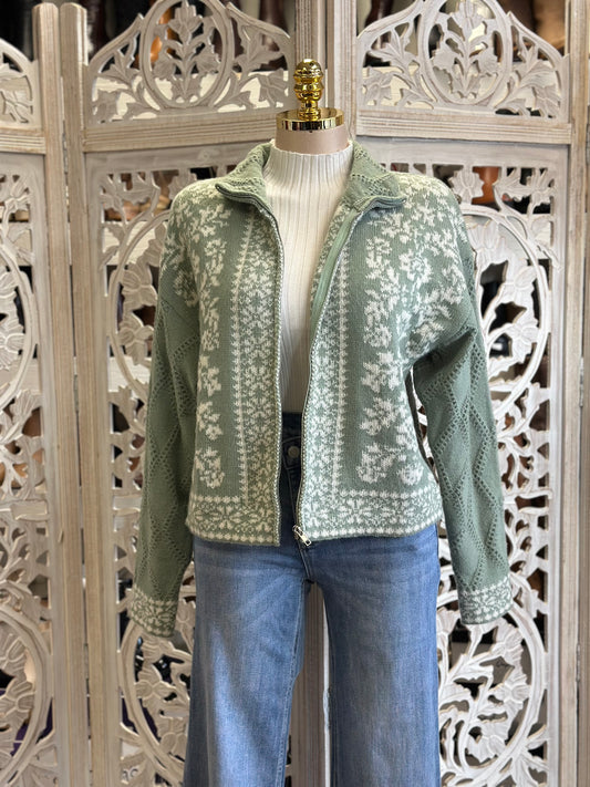 Sage Full Zip Christmas Cozy Sweater