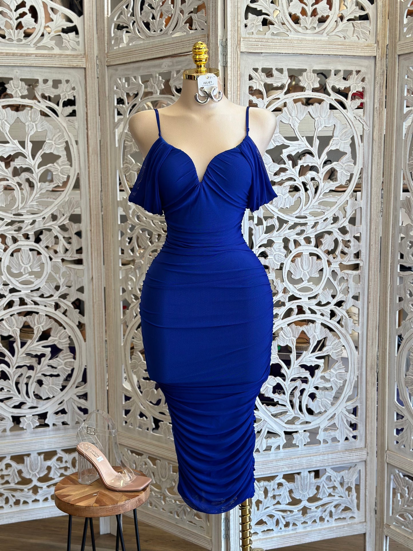 Royal Blue Mesh Midi Dress - Estira, Stretchy