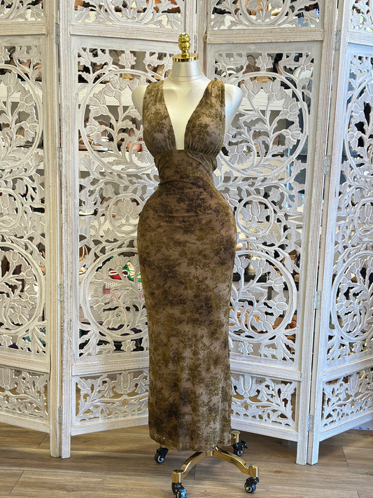 Earth Print Floral Dress - Estira, Stretchy
