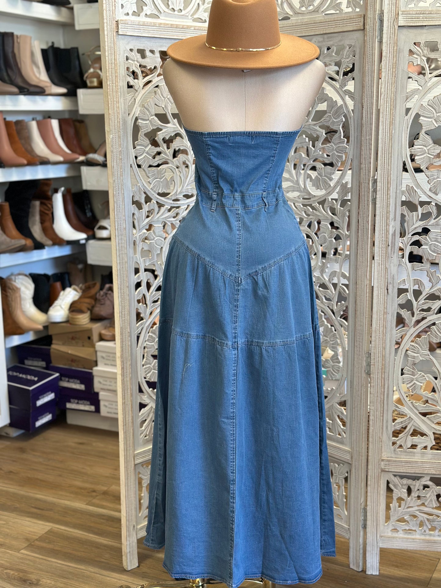 Tiered Button Up Denim Dress-Estira, Stretchy