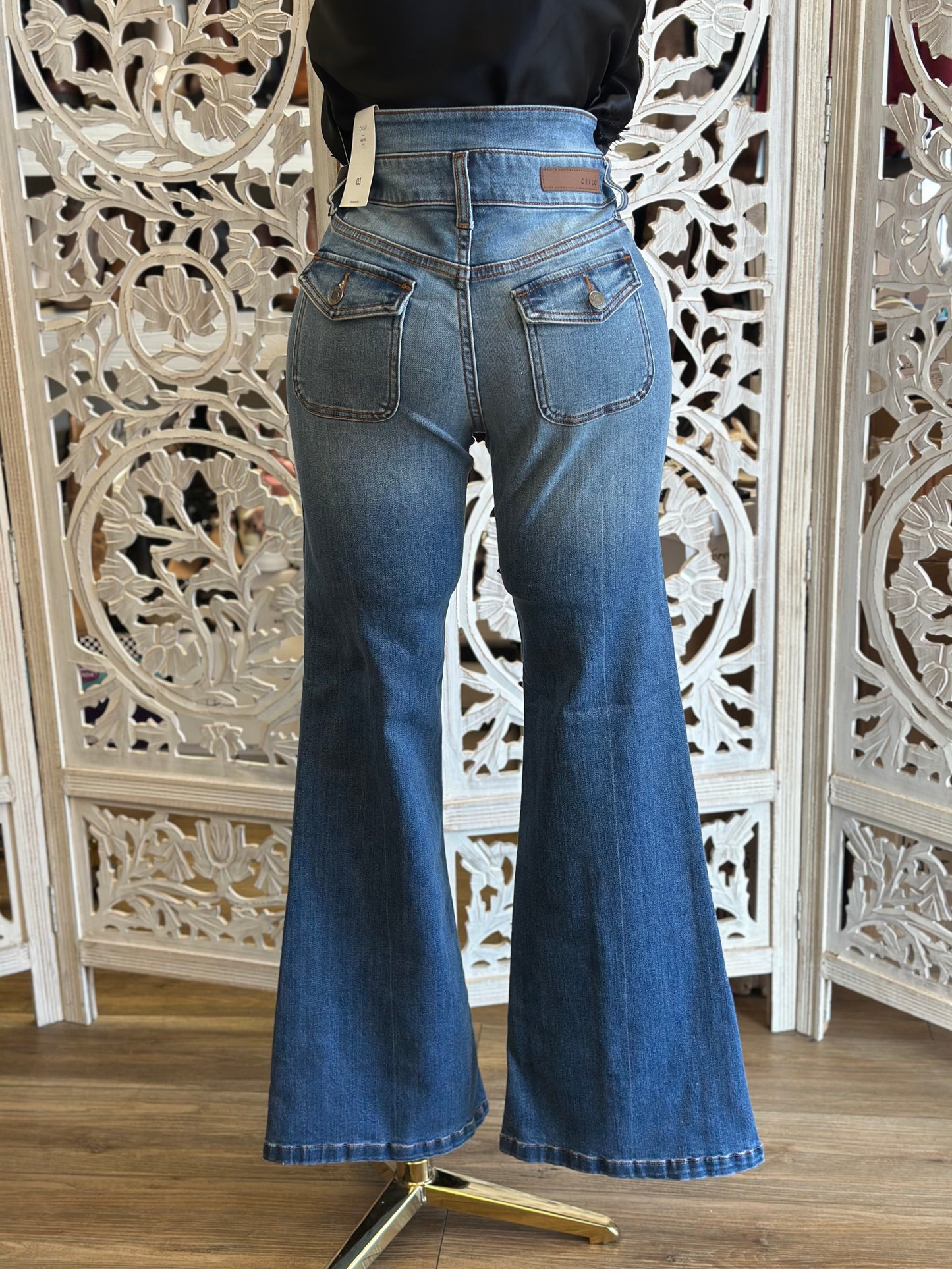 Super High Rise Denim  Flare Leg Jeans - Stretchy, Estira