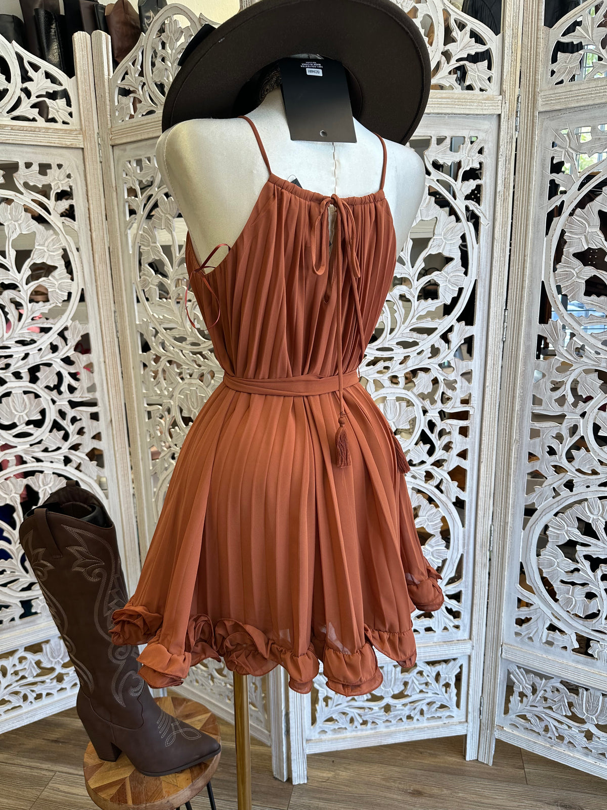 Wildwood Pleate Halter Dress - Stretchy, Estira