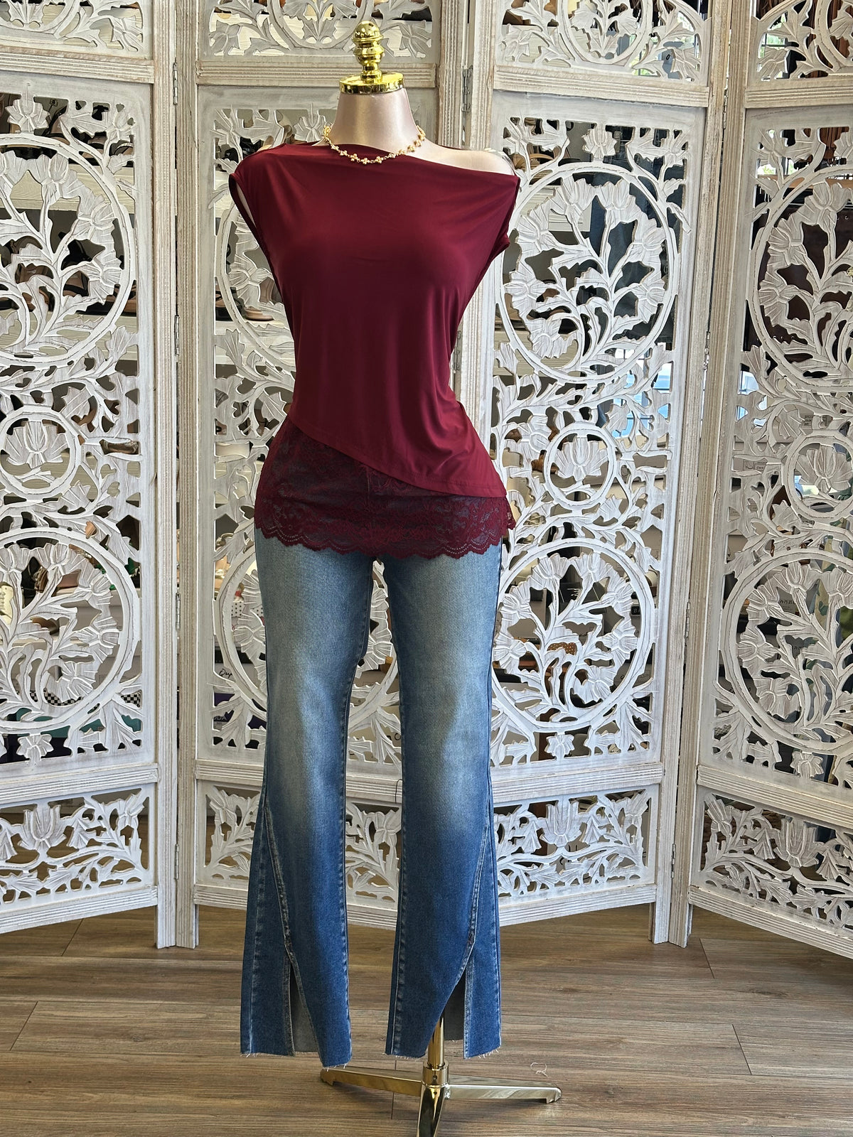 Boatneck Lace Blouse oversized