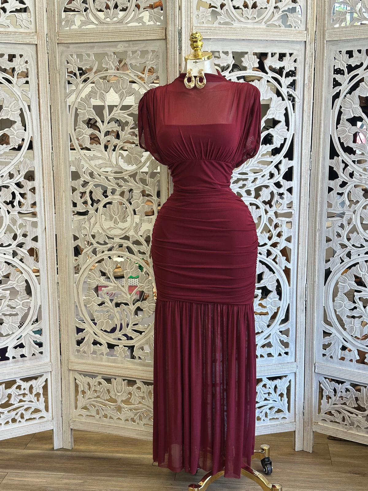 Cabernet Cascade Dress- Estira, Stretchy
