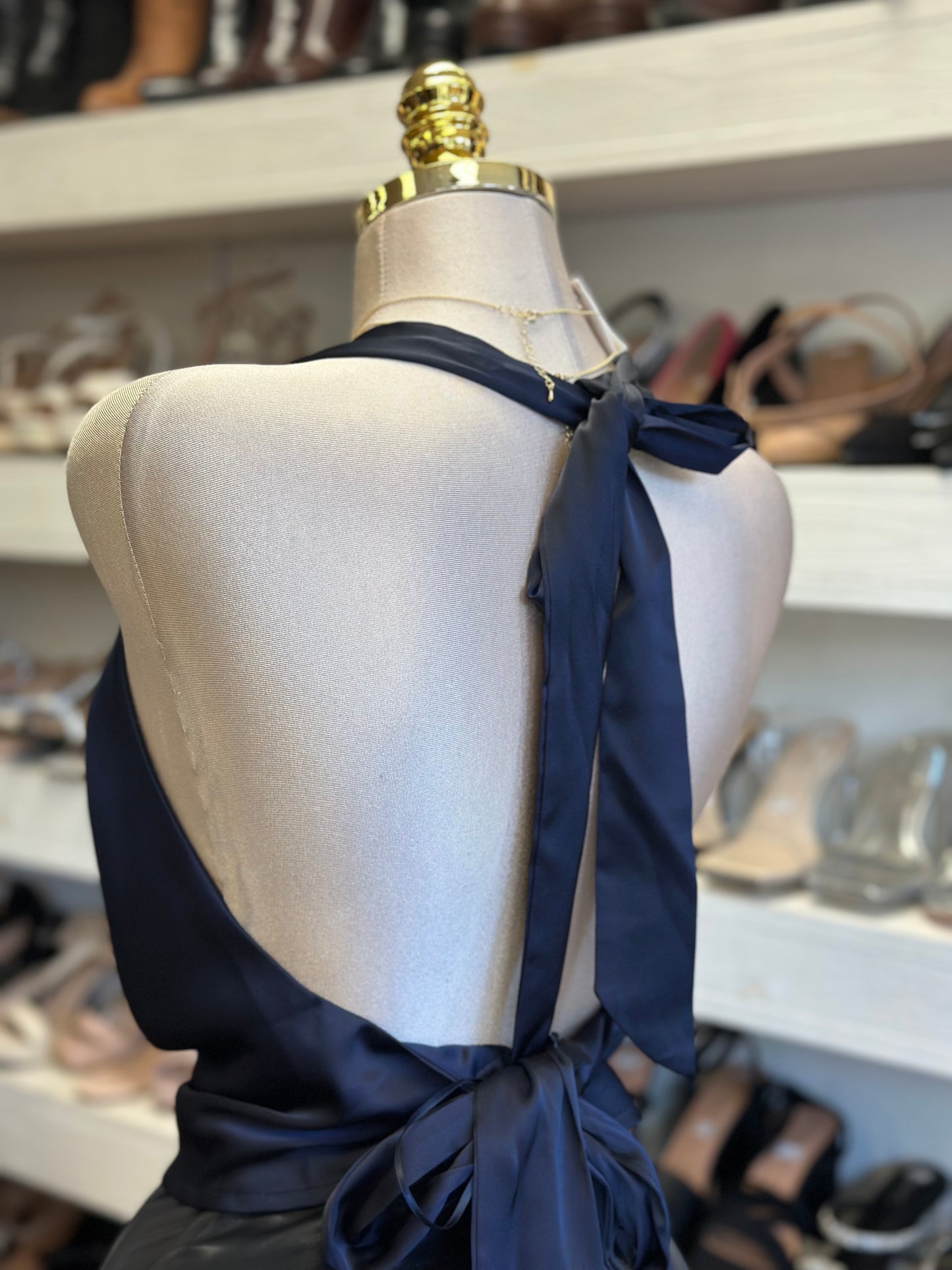 Black Satin Halter Blouse- Estira, Stretchy