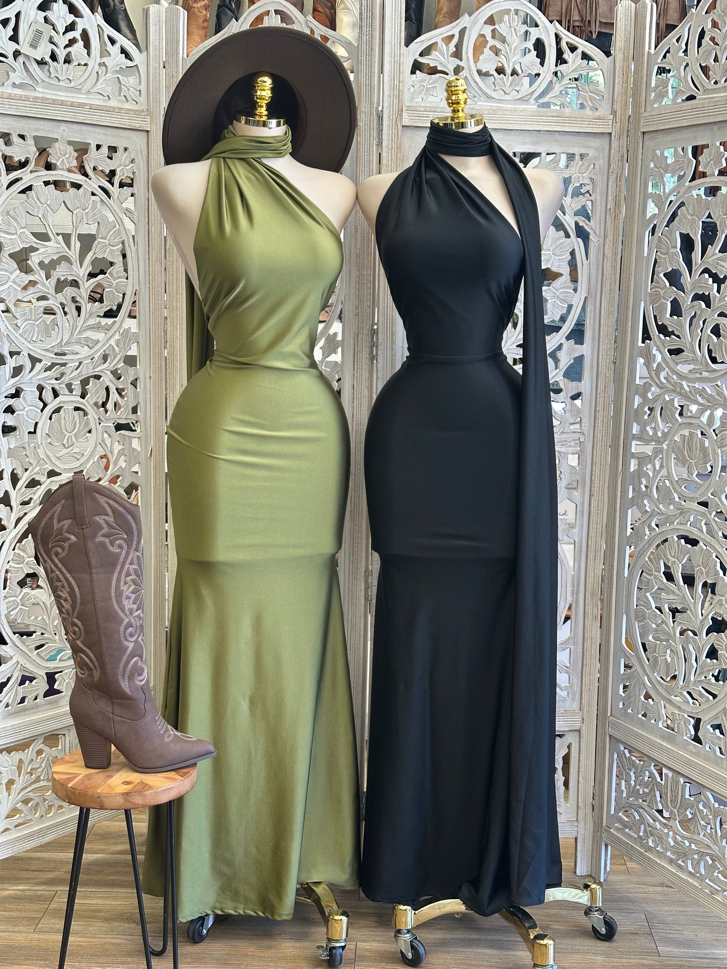 Scarfed Evening Dress- Stretchy ,Estira