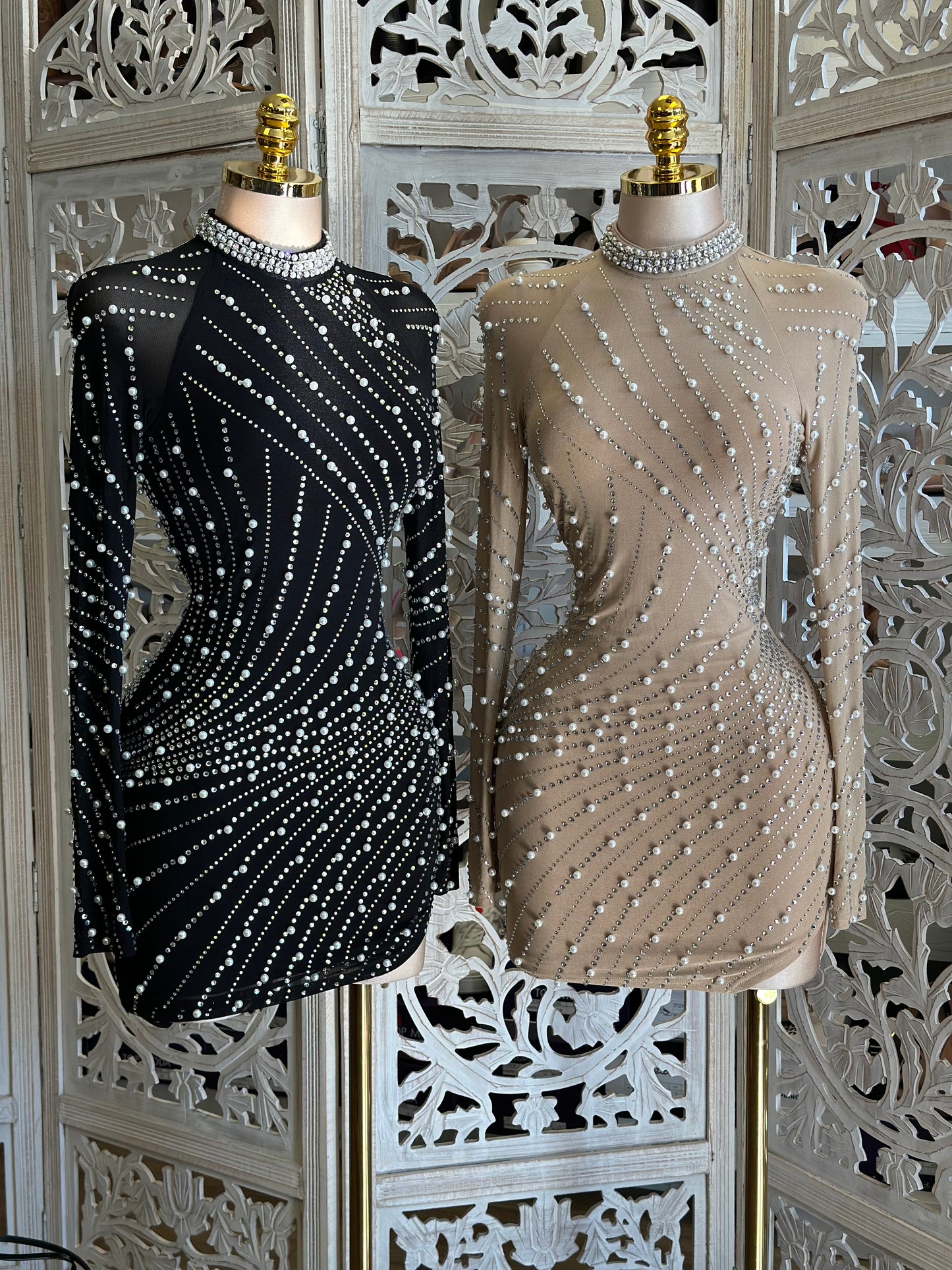 Pearl Detail Asymmetrical Mini Dress- Stretchy,Estira