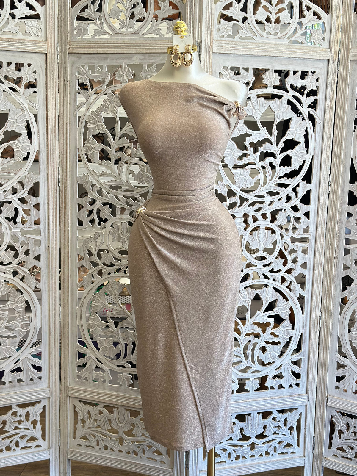 Savannah Sands Draped Midi Dress- Estira, Stretchy