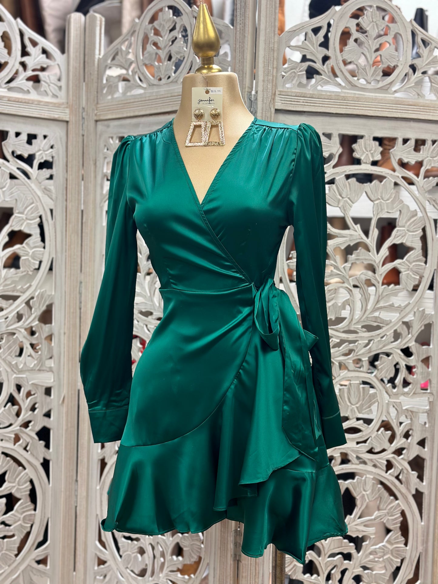 Forest Green Silky Wrapped Dress