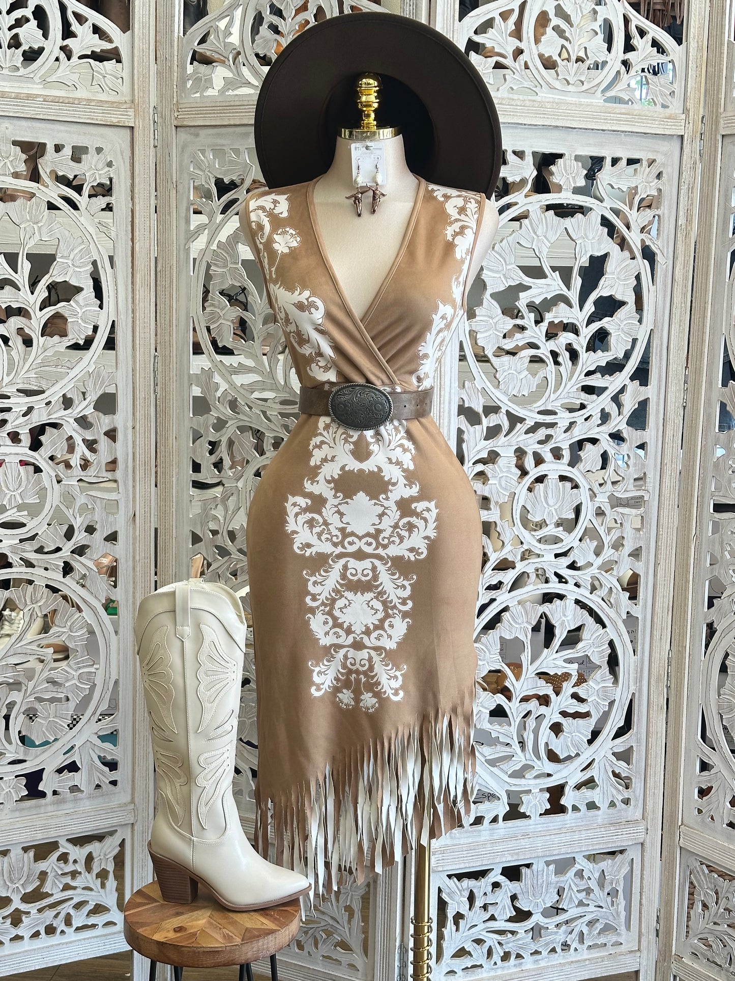 Soft Suede Fringe Dress- Stretchy, Estira