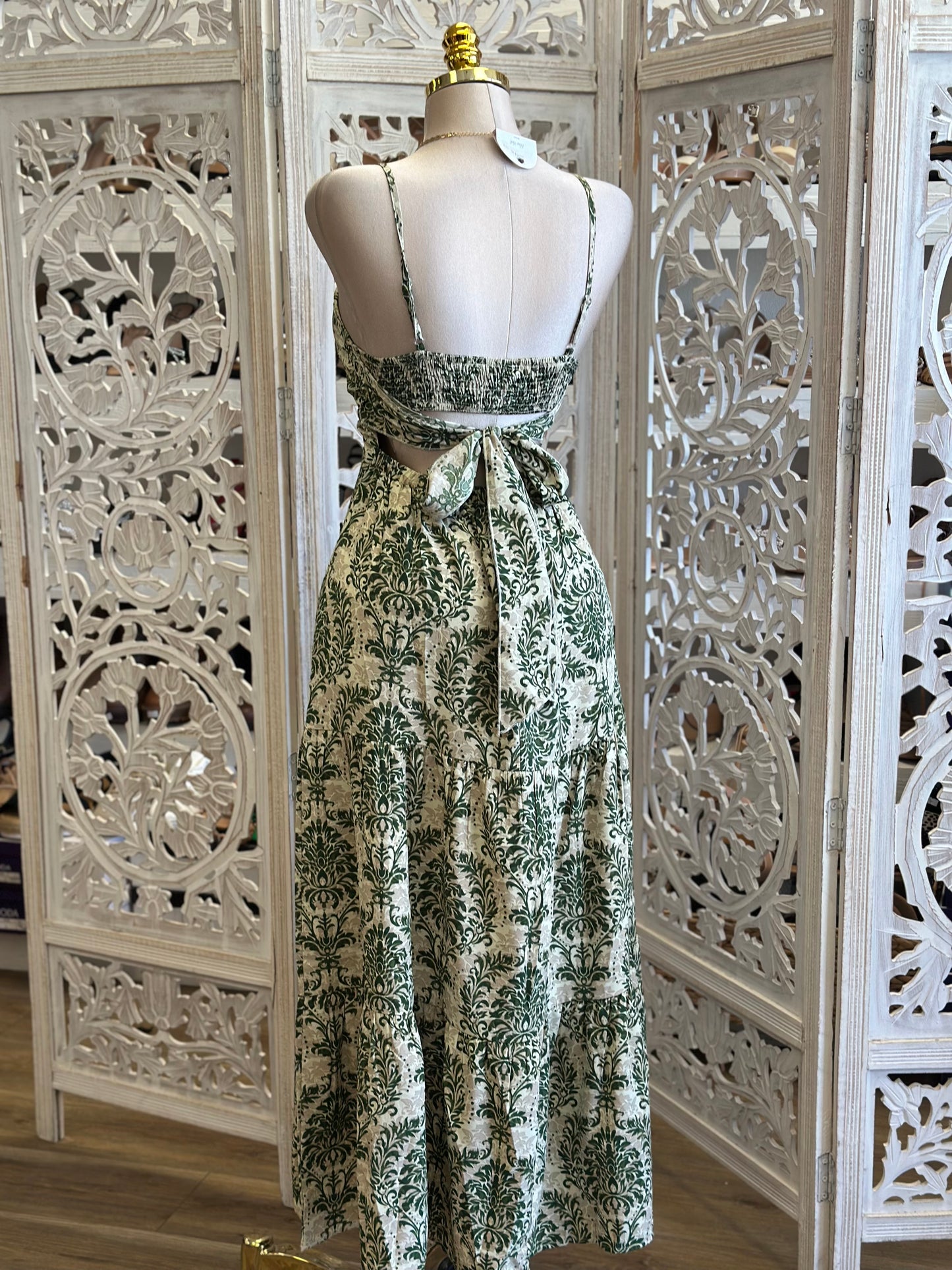 Olive Pattern Maxi Dress - Estira, Stretchy