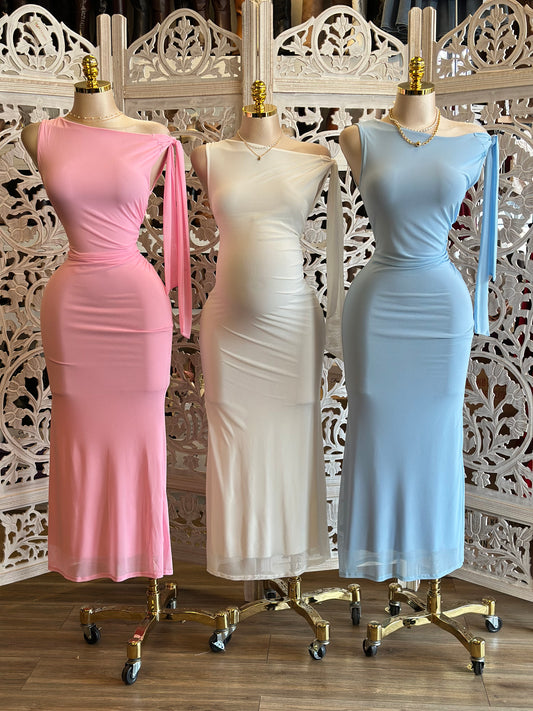 Asymmetrical Knotted Midi Dress- Stretchy, Estira