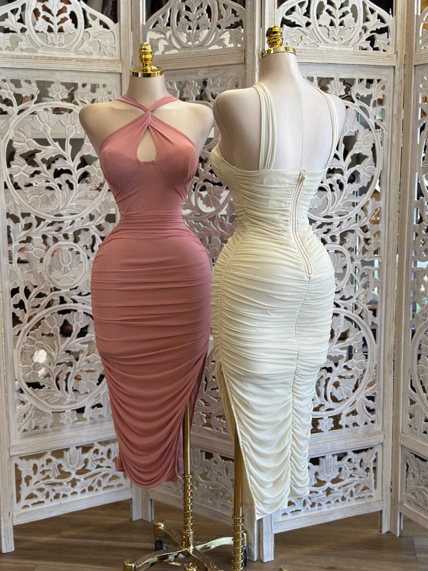 Keyhole Bodycon Midi Dress-Estira , Stretchy