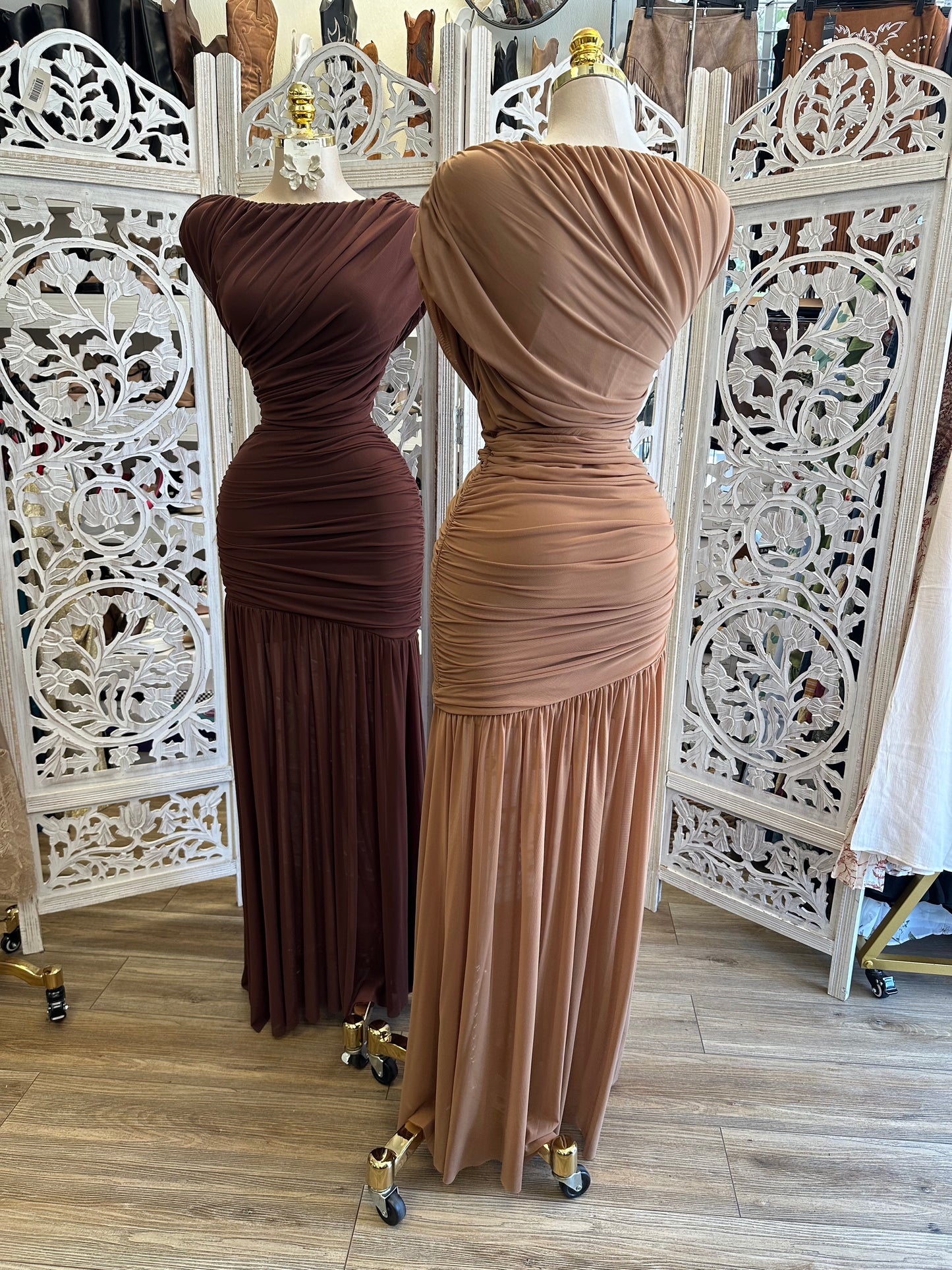 Wrapped Boatneck Maxi Dress- Stretchy, Estira