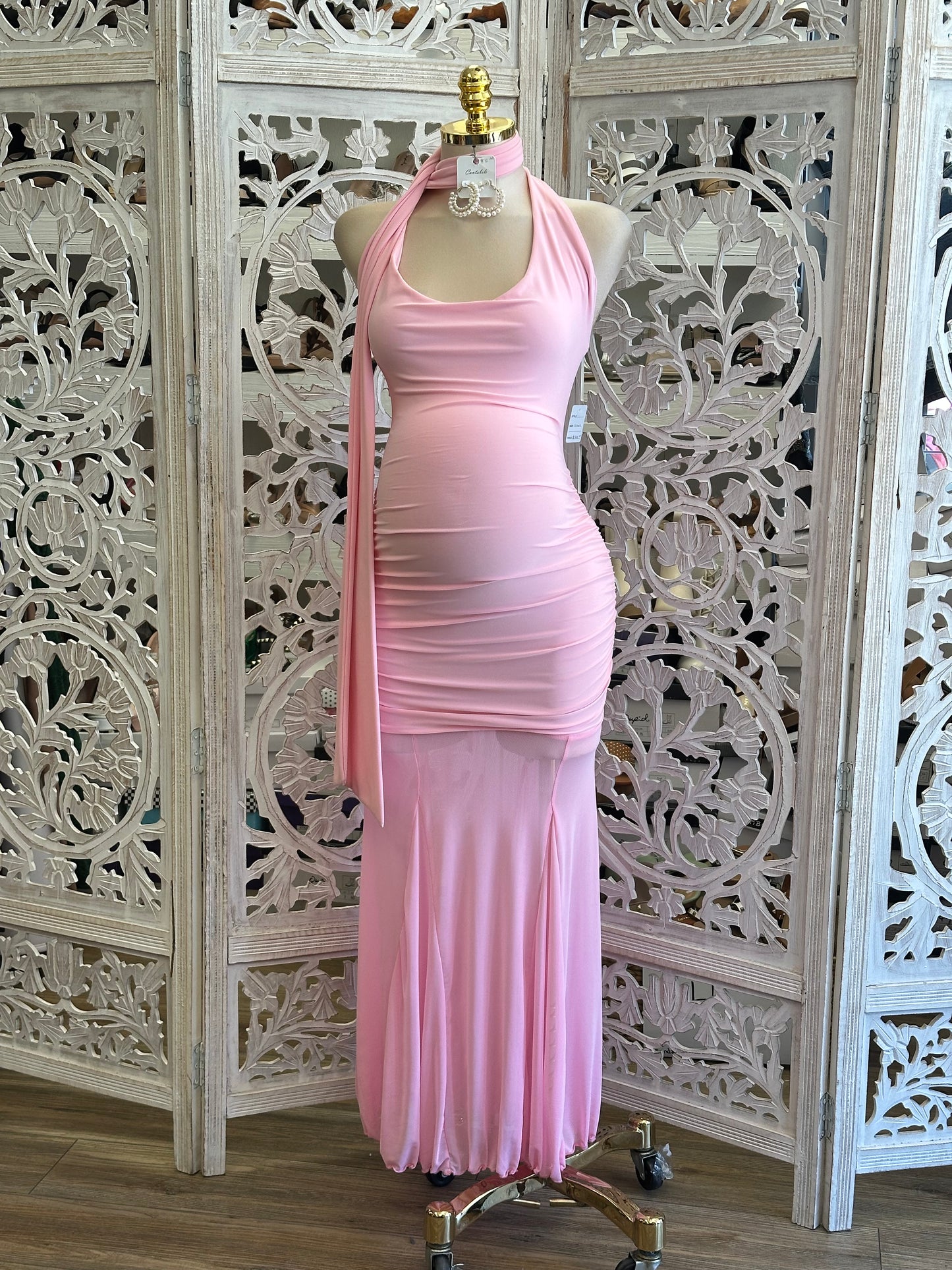 Mesh Scooped Maxi Dress- Stretchy, Estira