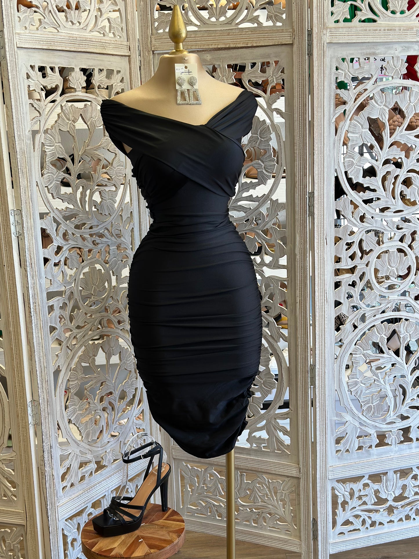 Black Wrapped Scrunched Dress