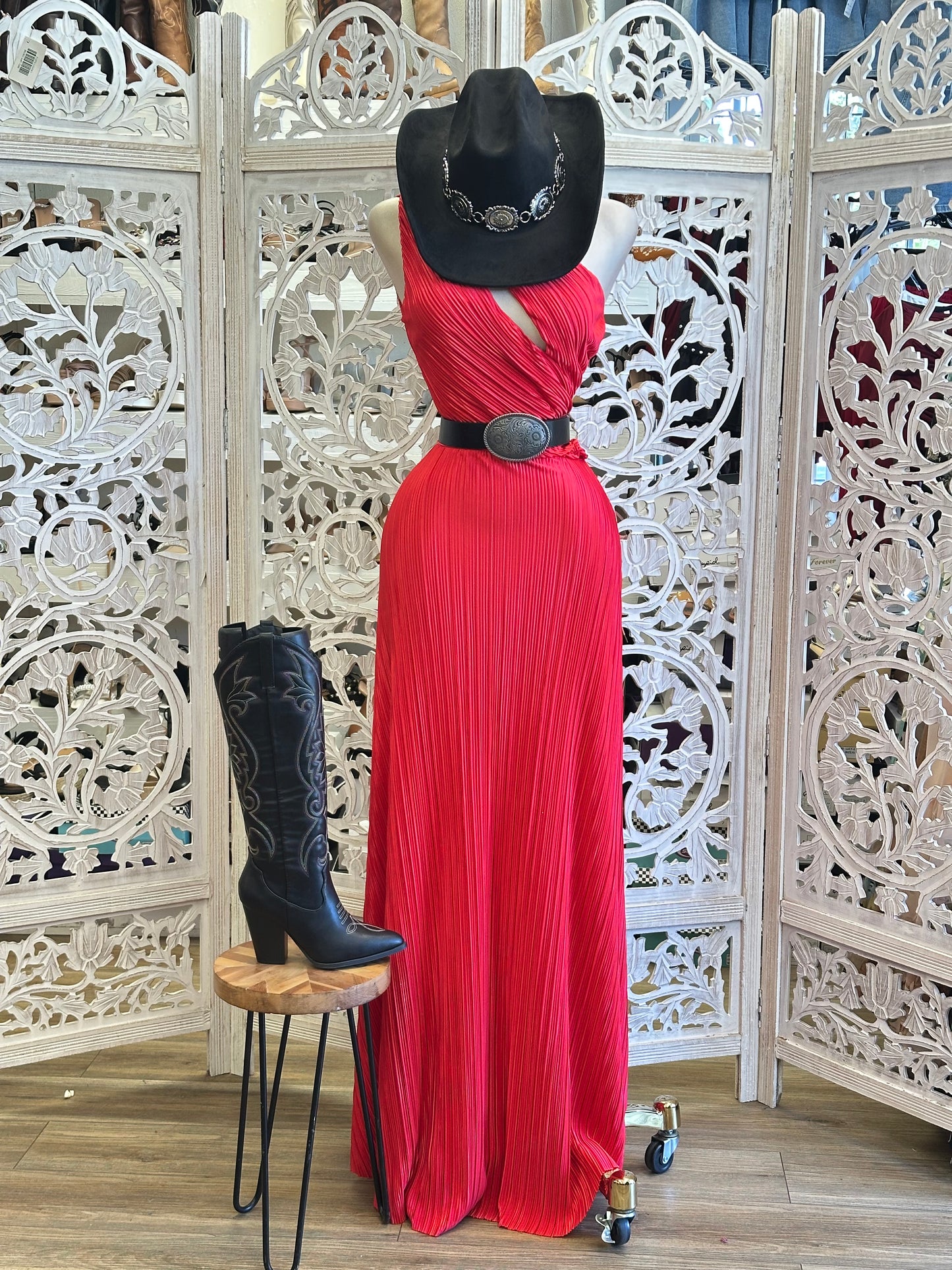 Scrunched Pleat Cutout Maxi Dress- Stretchy, Estira