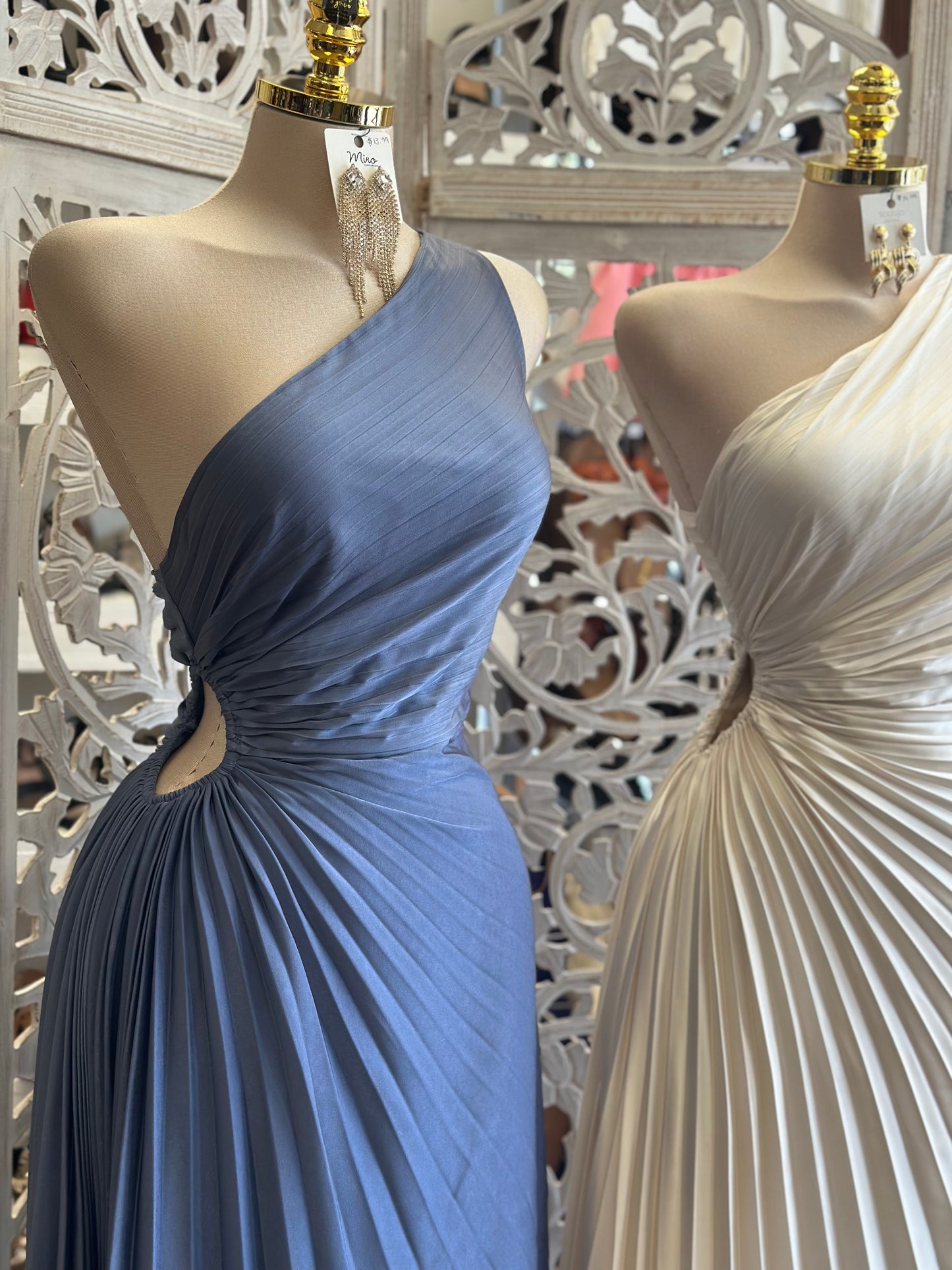 Pleated One Sleeve Dress- Not Stretchy, Not Estira