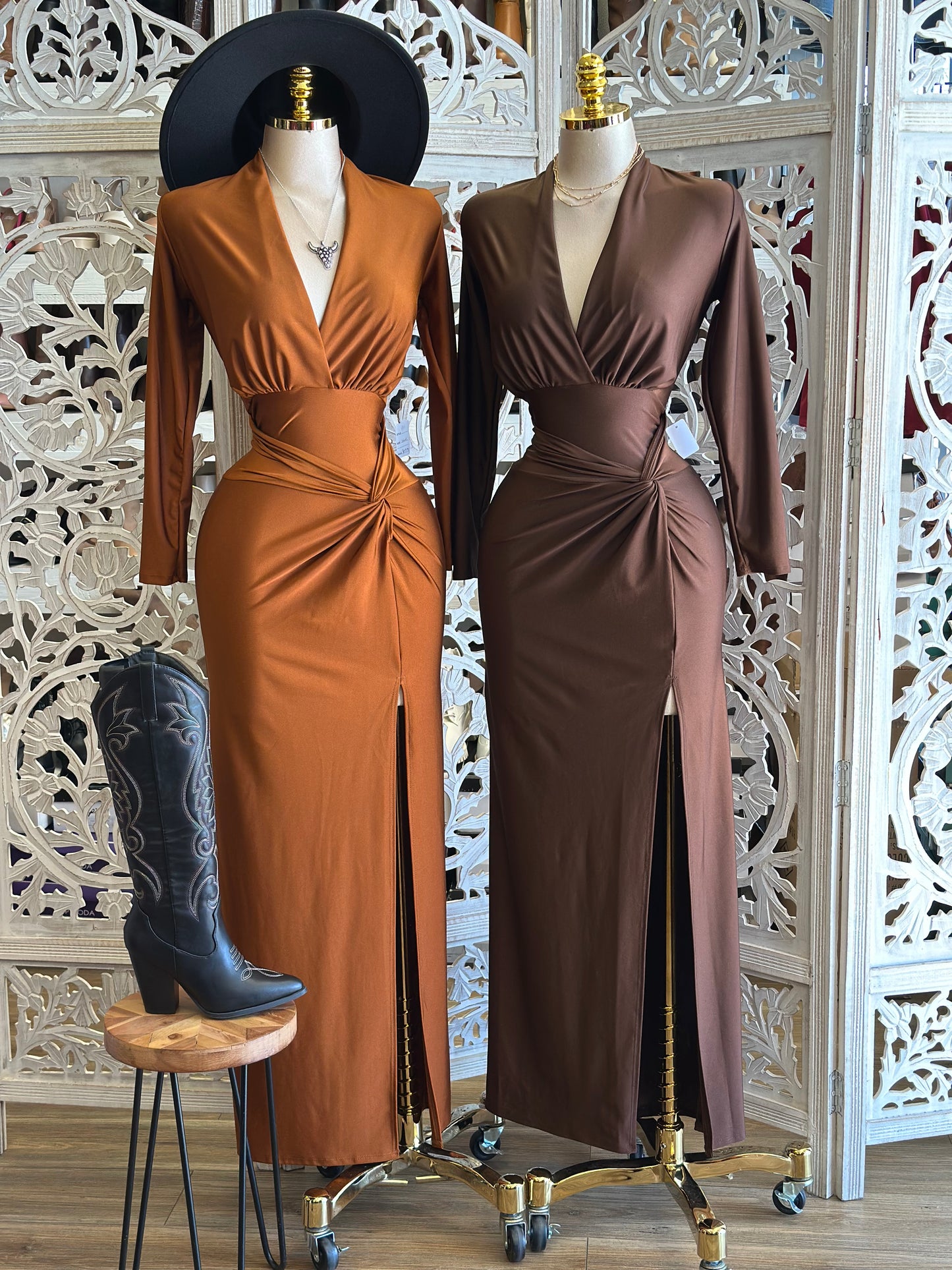 Low Cut Knotted Maxi Dress- Stretchy,Estira