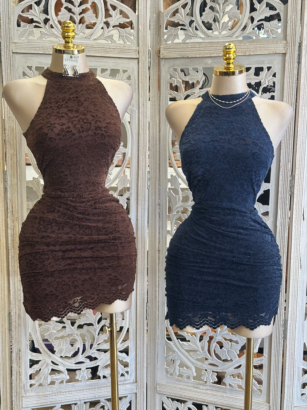 Eclipse Scalloped Mini Dress- Estira , Stretchy